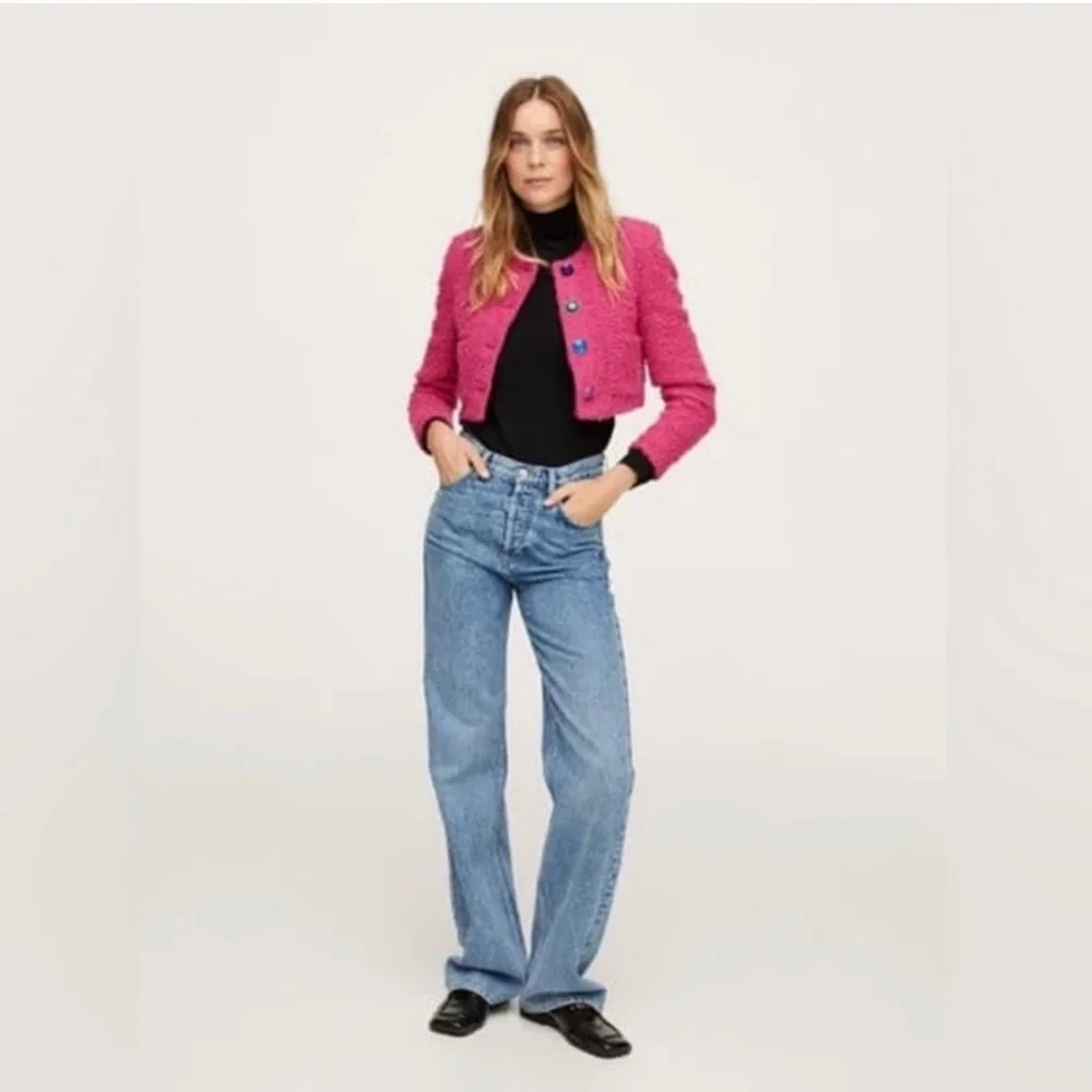 Mango Pink Tweed Jacket with Jewel Buttons, Size XS - Picture 3 of 13